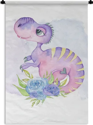 Produktbild von MuchoWow® Wandteppich Wandbehang Kinderzimmer - Lila - Dinosaurier - Mädchen - Kinder - Rosa 90x135 cm Tapisserie Dekoration Wandtuch - Baumwolle - Wandskulptur