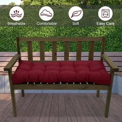Image de Coussin d'assise imperméable pour bancs de jardin,130x50cm Coussin d'assise pour bancs de terrasse, meubles de jardin,véranda,canapé en osier,Bordeaux