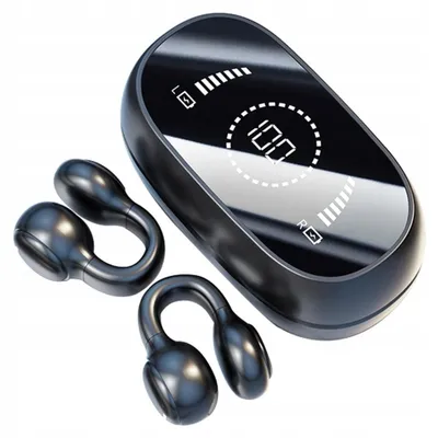 Productafbeelding van Draadloze Bluetooth 5.3 botgeleidende hoofdtelefoon, 60 uur batterijduur met oplaadcase, open oortelefoon, botgeleidende sportkoptelefoon, luchtgeleidende hoofdtelefoon, zwart