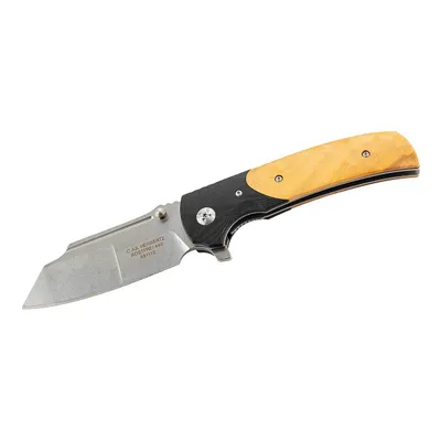 Productafbeelding van Herbertz Einhandmesser mit Stone Wash Klinge, AISI 440 Stahl, Kugelgelagerte Achse, Liner Lock, G10 & Euonymus Holzgriff, Edelstahl Taschenclip"