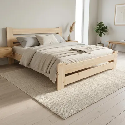 Immagine prodotto di Letto 160 × 200 cm in legno massello – letto singolo in pino – struttura robusta – testiera bassa – naturale