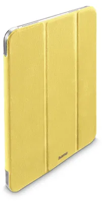 A yellow tablet case is shown against a white background.