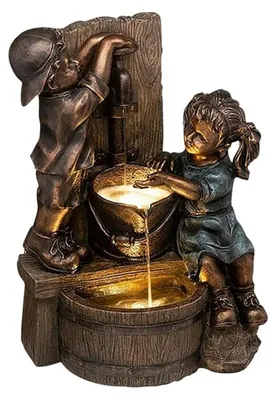 Produktbild von Gartenfigur Junge & Mädchen, Gartenfigur eines Kindes mit Glühwürmchen – Gartendekoration