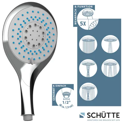 Produktbild von Schütte Design-Handbrause TROPIC fünf Strahlarten Wasserspardichtung Chrom 60710