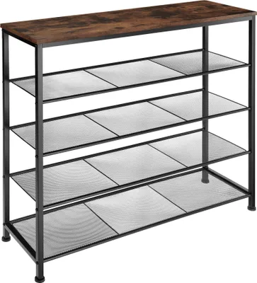 Image de Étagère à chaussures SHEFFIELD 100x30,5x93cm - Bois foncé industriel, rustique