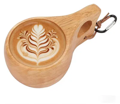 Produktbild von Holztasse Nordischer Stil Handgefertigt Finnisch Kuksa Tragbar für Kaffee Tee Wandern Camping Outdoor