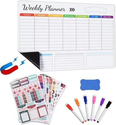 Produktbild von PromoHome® A3 Magnetisches Whiteboard für Kühlschrank – Wochenplaner mit Zubehör