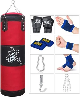 Produktbild von Famanu Boxsack für Zuhause - Boksset mit Handschuhen und Befestigungsmaterialien