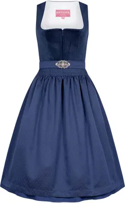 Produktbild von Krüger Dirndl Al blau 70cm Länge Größe 48 Samt mit gemusterter Schürze