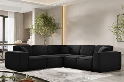 Produktbild von Ecksofa Designersofa CESINA in Stoff Opera Velvet Schwarz Seite Universal