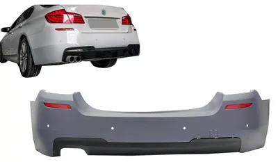 Imagen del producto de Parachoques trasero para BMW Serie 5 F10 Berlina, modelos 2011-2017, con difusor doble, diseño M-Technik, lado izquierdo.