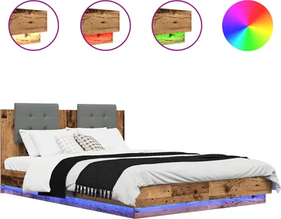 Produktbild von vidaXL Bettgestell mit Kopfteil Altholz 150 x 200 cm Holzwerkstoff