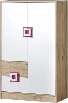 Produktbild von Steiner Shopping Kinderzimmerkommode Fabian 07, Eiche Hellbraun / Weiß / Rosa, 130x80x40 cm (H x B x T), 2 Türen, 2 Schubladen, 3 Einlegeböden, laminierte Holzfaserplatte, Kunststoff, ABS Kanten, zweifärbige Griffe, Modern