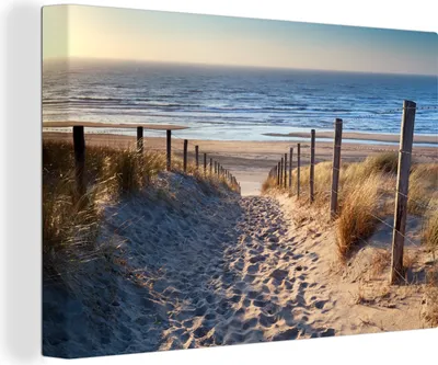 Produktbild von OneMillionCanvasses® - Leinwandbilder - 140x90 cm, Strand - Meer - Niederlande - Dünen - Sonne, Wandbilder Kunstdruck Wanddekoration - Foto auf Leinwand - Gemälde auf Holzrahmen