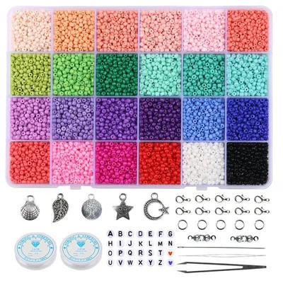 Produktbild von Perlen zum Auffädeln 3mm 24 Bunte Perlen Set,Glasperlen mit Buchstaben Perlen, Liebe Perlen,armbänder selber machen für DIY Stil 3