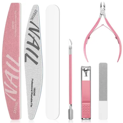 Produktbild von Maniküre Set 8-teilig Edelstahl mit Nagelfeilen Nagelknipper Nagelhautschieber und Trimmer