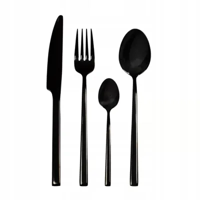 Produktbild von Kuketo | Besteckset Schwarz 24-teilig Edelstahl – Für 6 Personen – Messer, Gabeln, Löffel & Teelöffel – Modern & Elegant