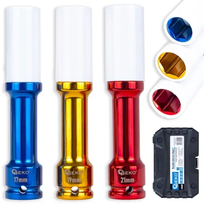 Obrázek produktu pro GEKO Nástrčné rázové prodloužené hlavice na ALU disky 1/2", 17, 19, 21 mm – G10509