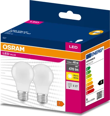 Produktbild von 2x LED-Lampe A55 E27 Leuchtmittel 4,9 W = 40 W 470 lm 3000 K Warmweiß 200° VALUE CLASSIC Osram