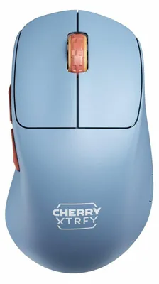 Produktbild von CHERRY XTRFY M64 Wireless, rechts, RF Wireless, 26000 DPI, Blau, Braun, Türkis