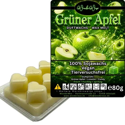 Produktbild von WonderWax Duftwachs Wax Melts für Duftlampe, 6 Herzen Duftmelt Wachsmelt Sojawachs Duftwachs Würfel für Raumdüfte, Wachs Duftöl Winter Indoor Schmelzen für Aromalampe Grüner Apfel