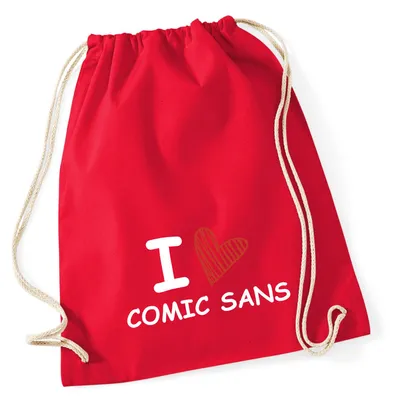 Produktbild von Huuraa Turnbeutel I love Comic Sans Herz 12 Liter Classic Red Baumwolle Rucksack Geschenkidee