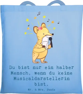 Produktbild von Mr. & Mrs. Panda umhängetasche baumwolle Musicaldarstellerin Herz - Sky Blue - Geschenk, Schultasche, Einkaufstüte, Laptoptasche, Tote Bag, Tasche, Beutel