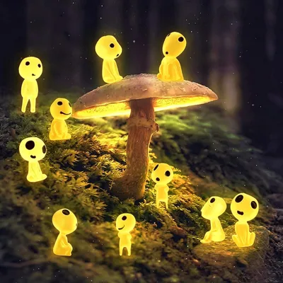 10 leuchtende Waldgeister-Feenfiguren aus Harz, Gelb