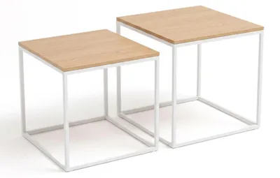 Obrázok produktu pre Sada dvoch štvorcových konferenčných stolíkov rôznych veľkostí, 50 x 50 x 50,5 cm - Imitácia dreva dub / biely rám