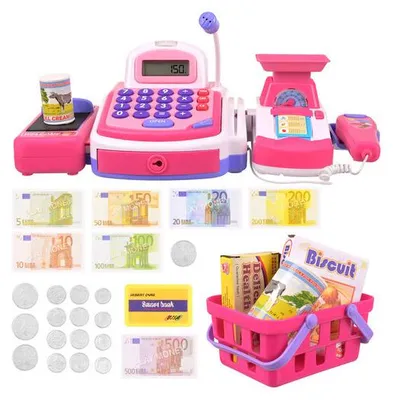 Imagen del producto de ISO 28063. Caja registradora electrónica para niños, con cesta y accesorios, color rosa