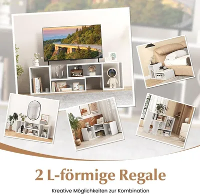 Productafbeelding van TV-meubel, 2-delig, vrijstaand, TV-tafel voor televisies tot 60 inch, wit