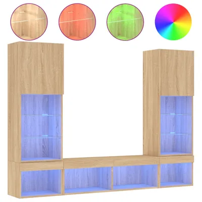 Immagine prodotto di vidaXL Parete attrezzata a 5 pezzi con illuminazione a LED Materiale in legno rovere Sonoma