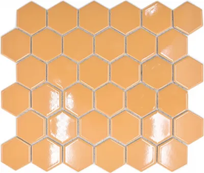 Produktbild von Keramik Mosaik Hexagon ockerorange glänzend Mosaikfliese Wand Fliesenspiegel Küche Bad