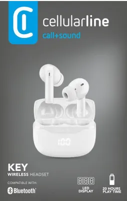 Zdjęcie produktu dla Cellularline 8018080490620, True Wireless Stereo (TWS), Połączenia/muzyka, 102 g, Zestaw słuchawkowy, Biały