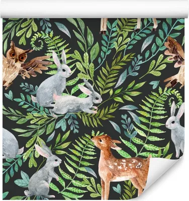 Produktbild von Muralo Vlies Tapete WALDTIERE Blätter Natur Aquarell Wandtapete für Kinderzimmer