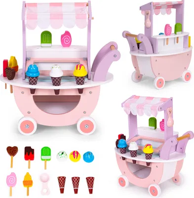 Image de Magasin de glaces sur chariot en bois pour enfants 12 pièces