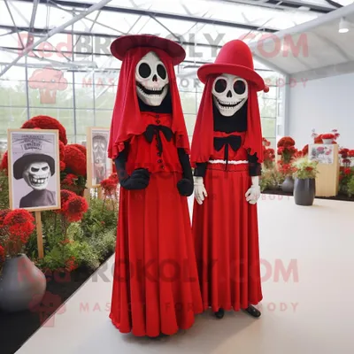 Immagine prodotto di Personaggio in costume della mascotte REDBROKOLY del cimitero rosso vestito con un maxi abito e berretti
