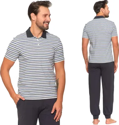 Produktbild von Moraj Herren langer Schlafanzug Kurzarm Pyjama Nachtanzug Baumwolle 5400-010, Grau, M