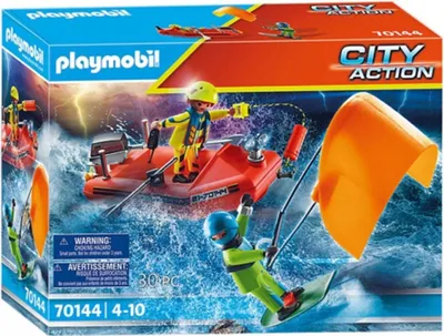 Zdjęcie produktu dla PLAYMOBIL City Action 70144 Niepokój na morzu: Kitesurfer ratuje się łodzią