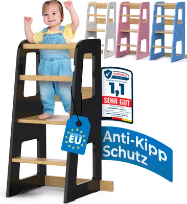 Produktbild von Schwanfeld® Lernturm ab 1 Jahr [ANTI KIPP SCHUTZ] - inkl. Montagezubehör - Montessori Lernturm aus bruchsicheremMassivholz (bis zu 50kg belastbar) - Learning Tower 3 Level (höhenverstellbar)