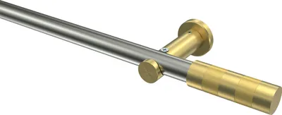 Produktbild von Interdeco Gardinenstange / Vorhangstange Edelstahl-Optik / Messing-Optik, Typ Platon Mavell (Zylinder Bicolor) ohne Ringe, 20 mm Ø 1-läufig, 480 cm