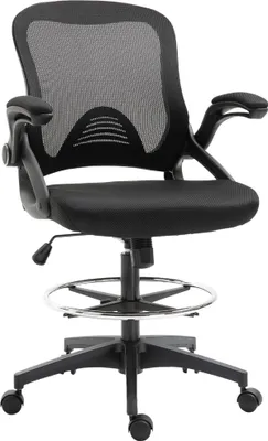 Zdjęcie produktu dla Krzesło biurowe Vinsetto, ergonomiczne krzesło biurowe ze składanymi podłokietnikami i regulowanym podnóżkiem, krzesło obrotowe z regulacją wysokości i funkcją bujania, pokrowiec z siatki, kolor czarny