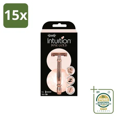 Productafbeelding van 15 x Wilkinson Sword Intuition veiligheidsscheermes in rosé goud, met 10 reservemesjes - voorraadpakket - 15 stuks