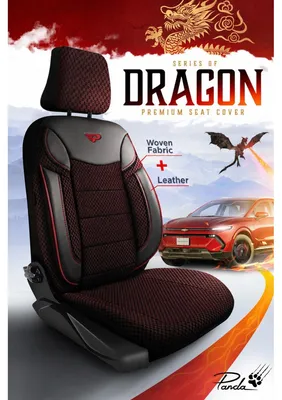 Productafbeelding van Set luxe universele bekleding PANDA DRAGON – kunstleer en textiel, zwart/bordeaux, voor voor- en achterstoelen