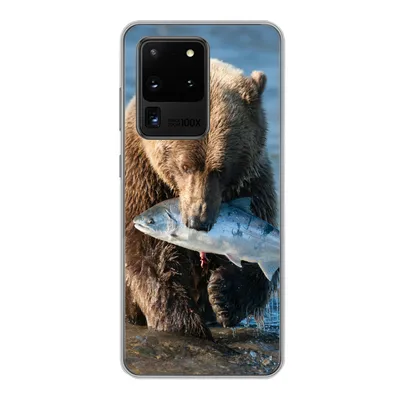 Produktbild von MuchoWow® Handyhülle Schutzhülle Hülle für Samsung Galaxy S20 Ultra Bär - Braun - Fisch Silikon Softcase Handy Hülle - Karteninhaber