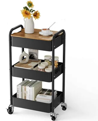 Immagine prodotto di Carrello da cucina a 3 livelli - Carrello con ruote - Metallo con piano - 42 x 71 x 27 cm - Carrello di servizio per bagno