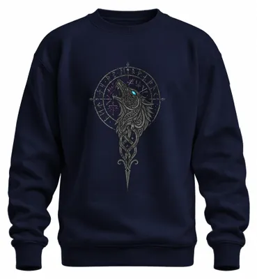 Produktbild von Wikinger Wolf Fenrir Vegvisir Kompass Runen Walhalla Odin Sweatshirt Pullover, Navy, XL