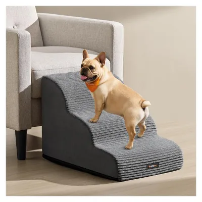 Immagine prodotto di Scala per cani con superficie antiscivolo e 3 gradini | Grigio ardesia | 40x57x40 cm