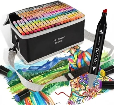 Image de Marqueurs à alcool double face, 262 couleurs, avec 2 pointes, pour le dessin et l'illustration