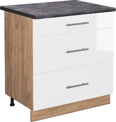 Produktbild von Küchenunterschrank Vicco Fame-Line Weiß Hochglanz 80 cm mit 3 Schubladen, AP Anthrazit, Model 46043